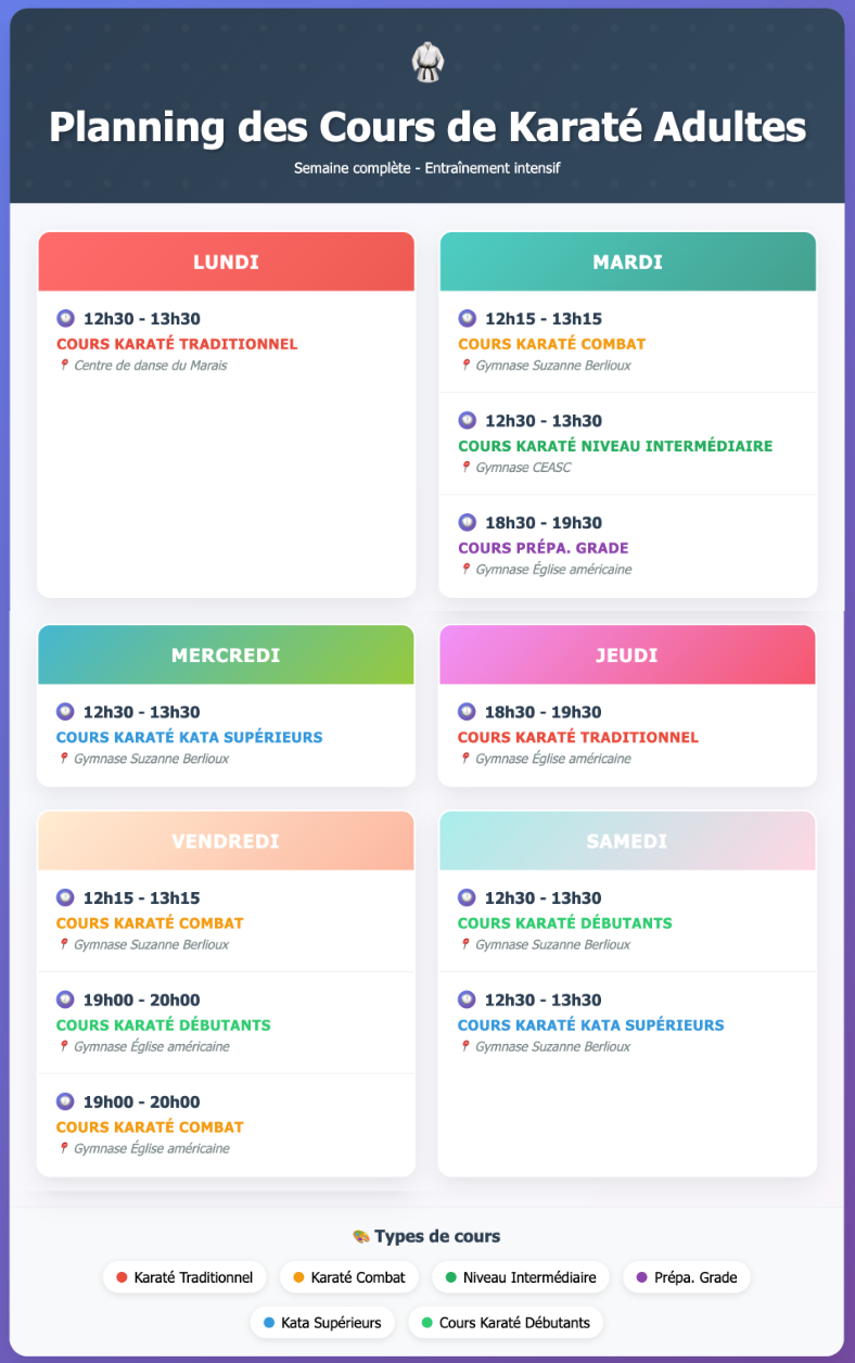 Horaires cours karaté adultes MAK